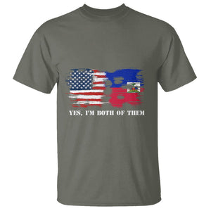 Haitian American T Shirt Yes I'm Both Of Them USA Haiti Flag Shirt TS09 Military Green Print Your Wear