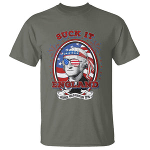 Funny George Washington T Shirt Suck It England 1776 4th Of July TS09 Military Green Print Your Wear