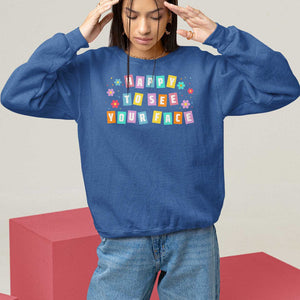 Teacher Sweatshirt Happy To See Your Face Back To School TS09 Royal Blue Print Your Wear
