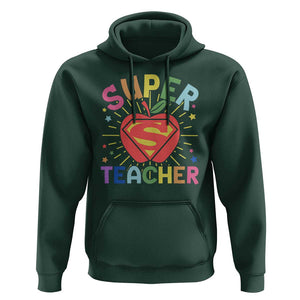 Funny Super Teacher Superhero Apple Hoodie TS09 Dark Forest Green Print Your Wear