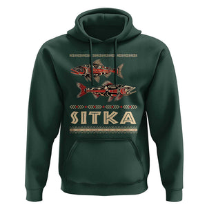 Native American Alaska Hoodie Sitka Salmon Fishermen Art TS09 Dark Forest Green Print Your Wear