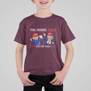 Funny Trump T Shirt For Kid You Missed Twice Failed Assassination Golf Raise Fist TS09 Maroon Print Your Wear
