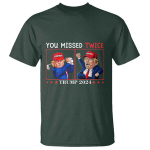 Funny Trump T Shirt You Missed Twice Failed Assassination Golf Raise Fist TS09 Dark Forest Green Print Your Wear
