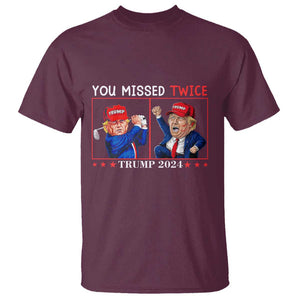 Funny Trump T Shirt You Missed Twice Failed Assassination Golf Raise Fist TS09 Maroon Print Your Wear