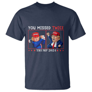 Funny Trump T Shirt You Missed Twice Failed Assassination Golf Raise Fist TS09 Navy Print Your Wear