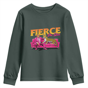 Trump 2024 Youth Sweatshirt Fierce The Don Pink Trump Leopard TS09 Dark Forest Green Print Your Wear