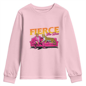 Trump 2024 Youth Sweatshirt Fierce The Don Pink Trump Leopard TS09 Light Pink Print Your Wear
