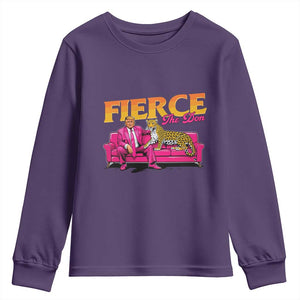 Trump 2024 Youth Sweatshirt Fierce The Don Pink Trump Leopard TS09 Purple Print Your Wear