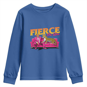 Trump 2024 Youth Sweatshirt Fierce The Don Pink Trump Leopard TS09 Royal Blue Print Your Wear