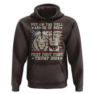 Christian Trump Fight Hoodie Put On The Full Armor Of God Never Stop Fighting TS09 Dark Chocolate Print Your Wear
