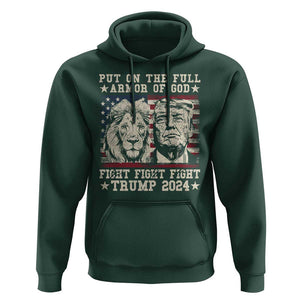 Christian Trump Fight Hoodie Put On The Full Armor Of God Never Stop Fighting TS09 Dark Forest Green Print Your Wear