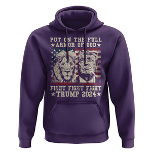 Christian Trump Fight Hoodie Put On The Full Armor Of God Never Stop Fighting TS09 Purple Print Your Wear