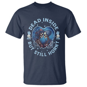 Lesbian Skeleton Couple Valentine's Day T Shirt Dead Inside But Still Horny TS09 Navy Printyourwear