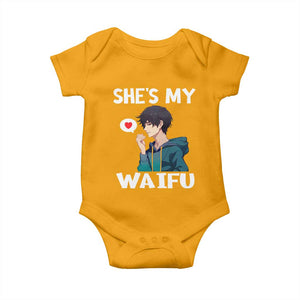 Valentine's Day Couple Matching Baby Onesie She's My Waifu Funny Anime Boyfriend TS09 Gold Print Your Wear