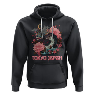 Tokyo Japan Dragon Hoodie Asian Inspired Retro Aesthetic Sakura Japanese Cherry Blossoms TS09 Black Printyourwear