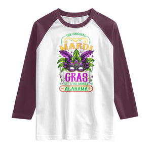 The Original Mardi Gras Mobile Alabama 1703 Raglan Shirt TS09 White Maroon Print Your Wear