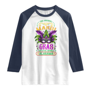 The Original Mardi Gras Mobile Alabama 1703 Raglan Shirt TS09 White Navy Print Your Wear