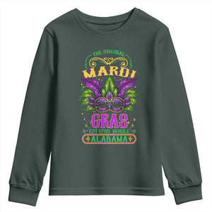 The Original Mardi Gras Mobile Alabama 1703 Youth Sweatshirt TS09 Dark Forest Green Print Your Wear