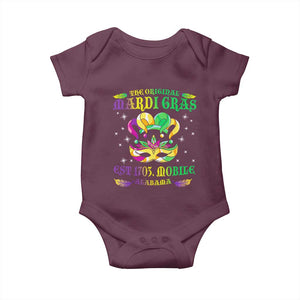 The Original Mardi Gras Baby Onesie Mobile Alabama 1703 TS09 Maroon Print Your Wear