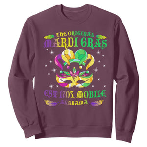 The Original Mardi Gras Sweatshirt Mobile Alabama 1703 TS09 Maroon Print Your Wear