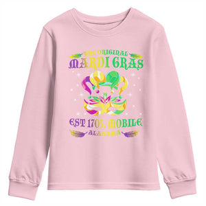 The Original Mardi Gras Youth Sweatshirt Mobile Alabama 1703 TS09 Light Pink Print Your Wear