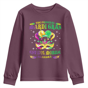 The Original Mardi Gras Youth Sweatshirt Mobile Alabama 1703 TS09 Maroon Print Your Wear