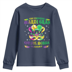 The Original Mardi Gras Youth Sweatshirt Mobile Alabama 1703 TS09 Navy Print Your Wear