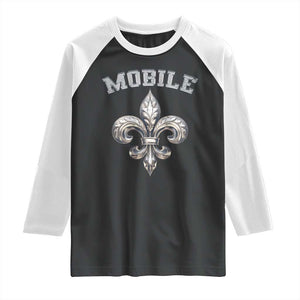 Mardi Gras Mobile Alabama Raglan Shirt TS09 Black White Print Your Wear