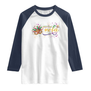 Mardi Gras Raglan Shirt NOLA New Orleans Louisiana TS09 White Navy Print Your Wear