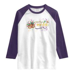Mardi Gras Raglan Shirt NOLA New Orleans Louisiana TS09 White Purple Print Your Wear