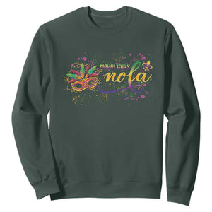 Mardi Gras Sweatshirt NOLA New Orleans Louisiana TS09 Dark Forest Green Print Your Wear