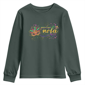 Mardi Gras Youth Sweatshirt NOLA New Orleans Louisiana TS09 Dark Forest Green Print Your Wear