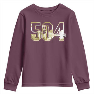 504 NOLA New Orleans Louisiana Youth Sweatshirt TS09 Maroon Print Your Wear