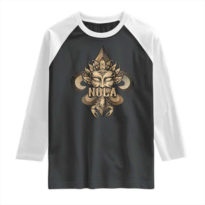 NOLA New Orleans Louisiana Raglan Shirt Mardi Gras Mask Fleur De Lis TS09 Black White Print Your Wear