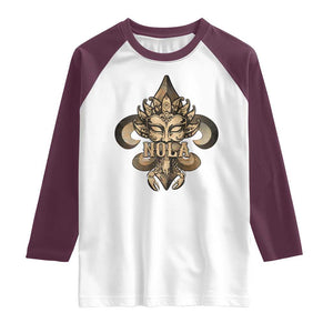 NOLA New Orleans Louisiana Raglan Shirt Mardi Gras Mask Fleur De Lis TS09 White Maroon Print Your Wear