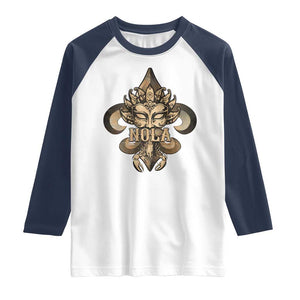 NOLA New Orleans Louisiana Raglan Shirt Mardi Gras Mask Fleur De Lis TS09 White Navy Print Your Wear