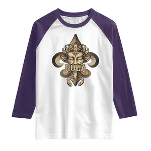 NOLA New Orleans Louisiana Raglan Shirt Mardi Gras Mask Fleur De Lis TS09 White Purple Print Your Wear