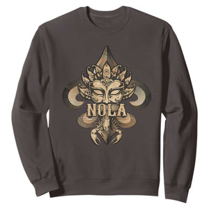 NOLA New Orleans Louisiana Sweatshirt Mardi Gras Mask Fleur De Lis TS09 Dark Chocolate Print Your Wear