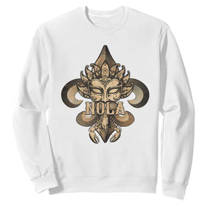 NOLA New Orleans Louisiana Sweatshirt Mardi Gras Mask Fleur De Lis TS09 White Print Your Wear