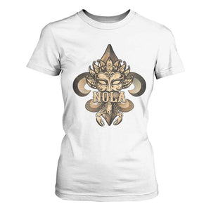NOLA New Orleans Louisiana T Shirt For Women Mardi Gras Mask Fleur De Lis TS09 White Print Your Wear
