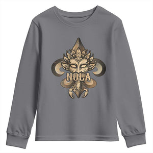 NOLA New Orleans Louisiana Youth Sweatshirt Mardi Gras Mask Fleur De Lis TS09 Charcoal Print Your Wear