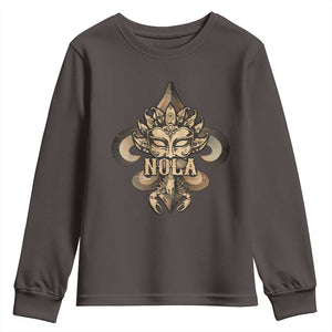 NOLA New Orleans Louisiana Youth Sweatshirt Mardi Gras Mask Fleur De Lis TS09 Dark Chocolate Print Your Wear