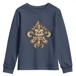 NOLA New Orleans Louisiana Youth Sweatshirt Mardi Gras Mask Fleur De Lis TS09 Navy Print Your Wear