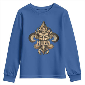 NOLA New Orleans Louisiana Youth Sweatshirt Mardi Gras Mask Fleur De Lis TS09 Royal Blue Print Your Wear