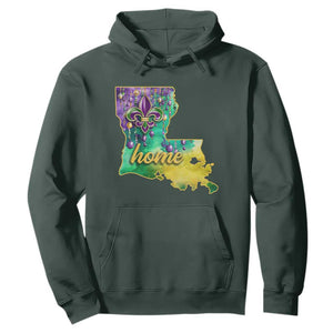 Home Louisiana Hoodie Mardi Gras Fleur De Lis LA Map TS09 Dark Forest Green Print Your Wear