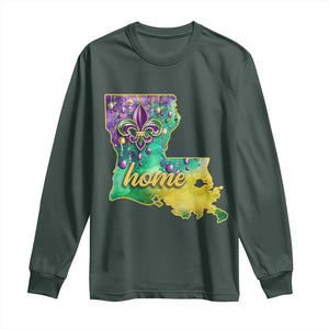 Home Louisiana Long Sleeve Shirt Mardi Gras Fleur De Lis LA Map TS09 Dark Forest Green Print Your Wear