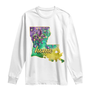 Home Louisiana Long Sleeve Shirt Mardi Gras Fleur De Lis LA Map TS09 White Print Your Wear