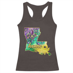 Home Louisiana Racerback Tank Top Mardi Gras Fleur De Lis LA Map TS09 Dark Chocolate Print Your Wear