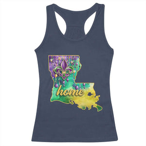 Home Louisiana Racerback Tank Top Mardi Gras Fleur De Lis LA Map TS09 Navy Print Your Wear
