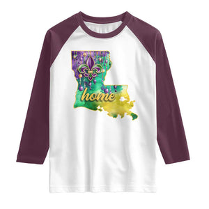 Home Louisiana Raglan Shirt Mardi Gras Fleur De Lis LA Map TS09 White Maroon Print Your Wear